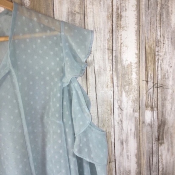 Libby. Edelman Sheer Ikat Blue Open Shoulder Top - Picture 4 of 5